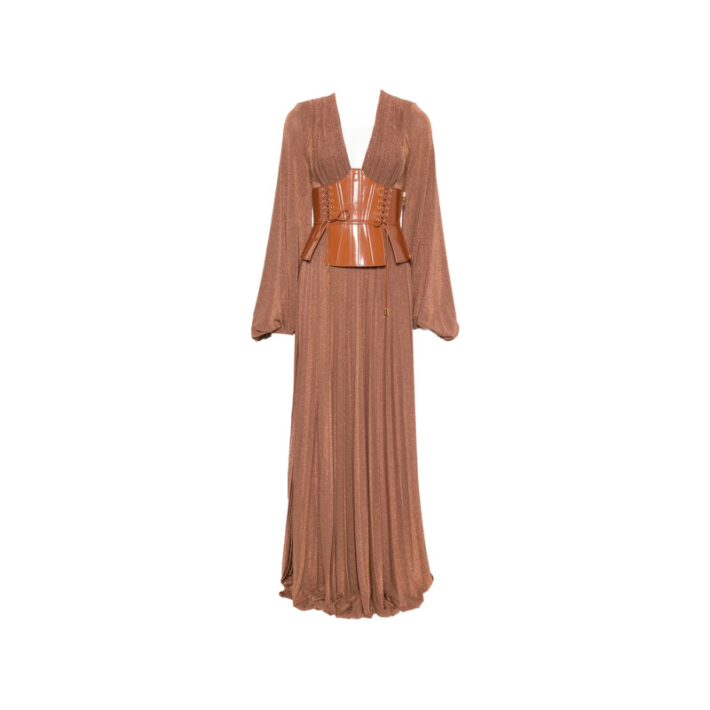 Elisabetta Franchi Pleated Lace-up Maxi Dress