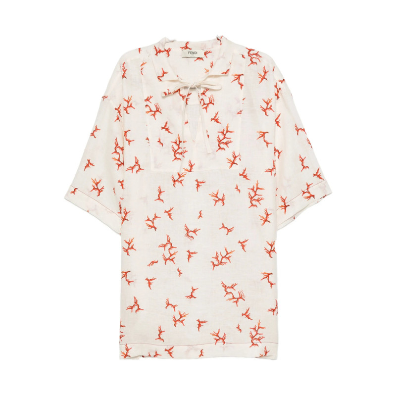 Fendi Coral-print Tie-neck Mini Dress