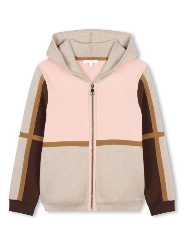 colour-block hooded cardigan