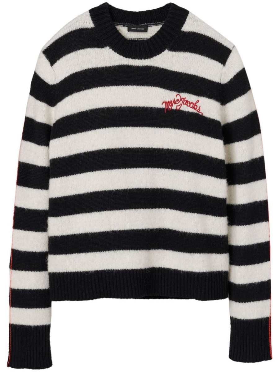 logo-embroidered striped jumper