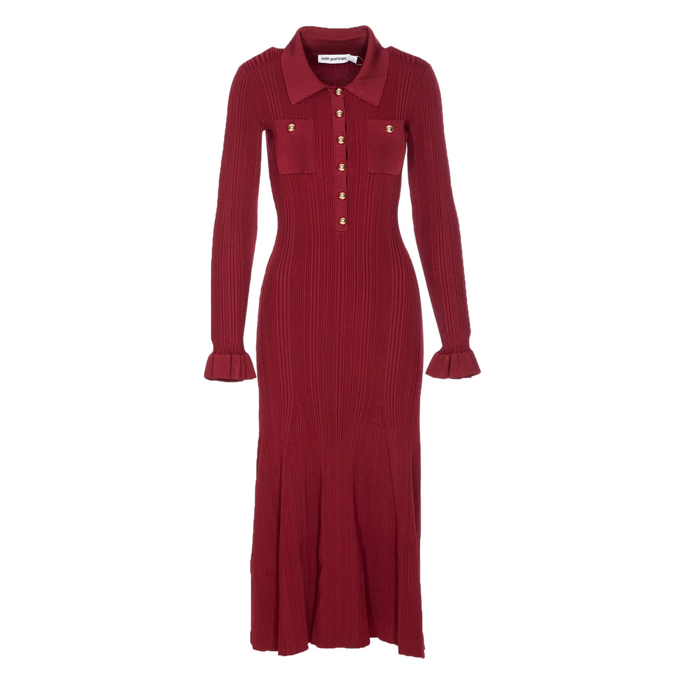 Self-portrait Ribbed Button-front Dress
