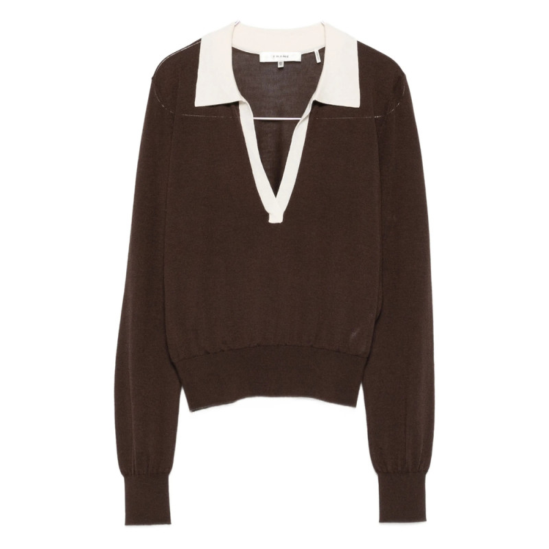 Frame V-neck Polo-collar Top