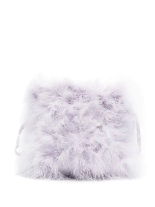 feather-embellished clutch bag