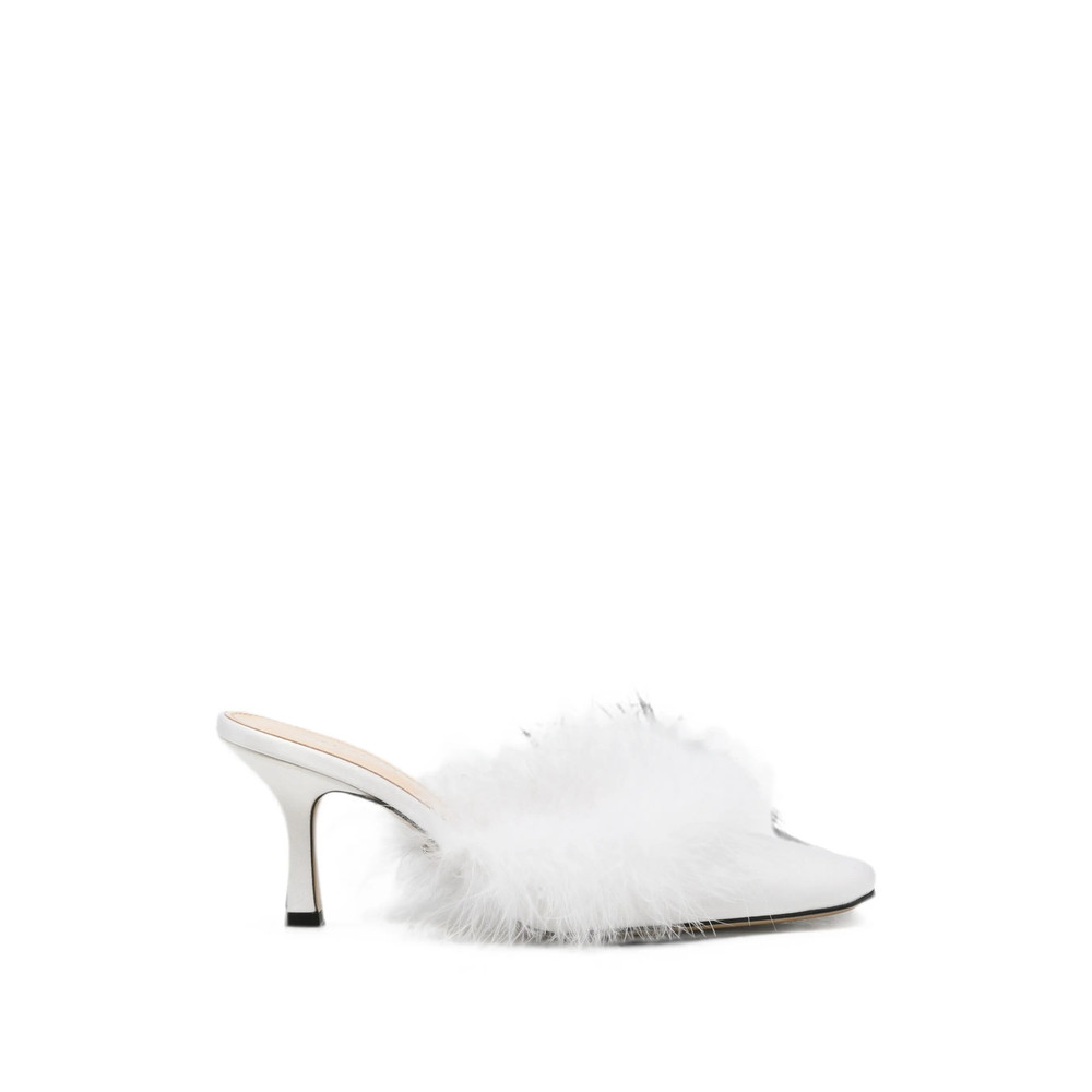 Mach & Mach Carolyn B Feather-trim Square-toe Mules