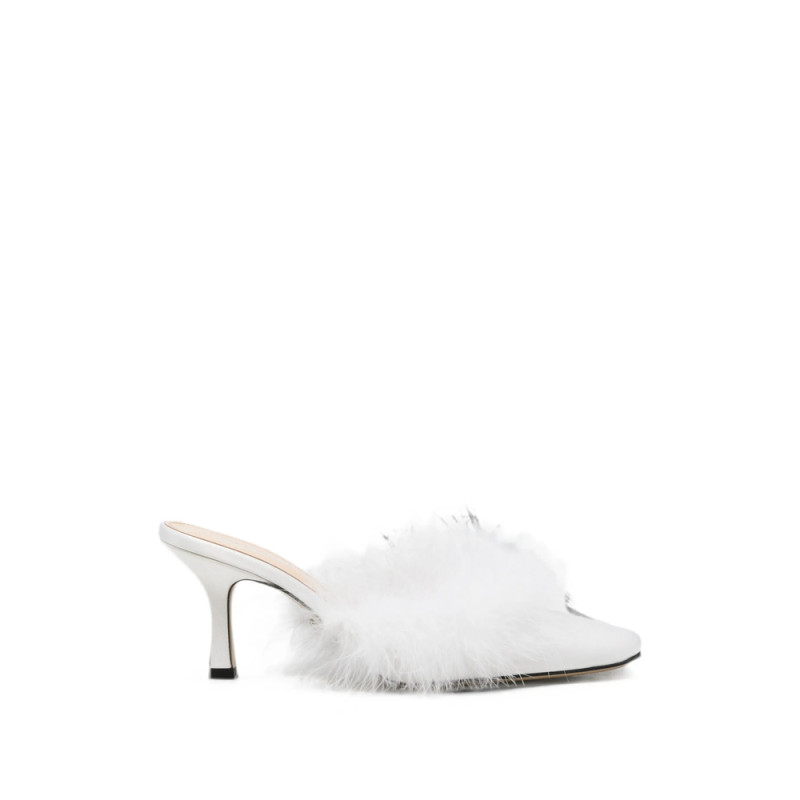 Mach & Mach Carolyn B Feather-trim Square-toe Mules