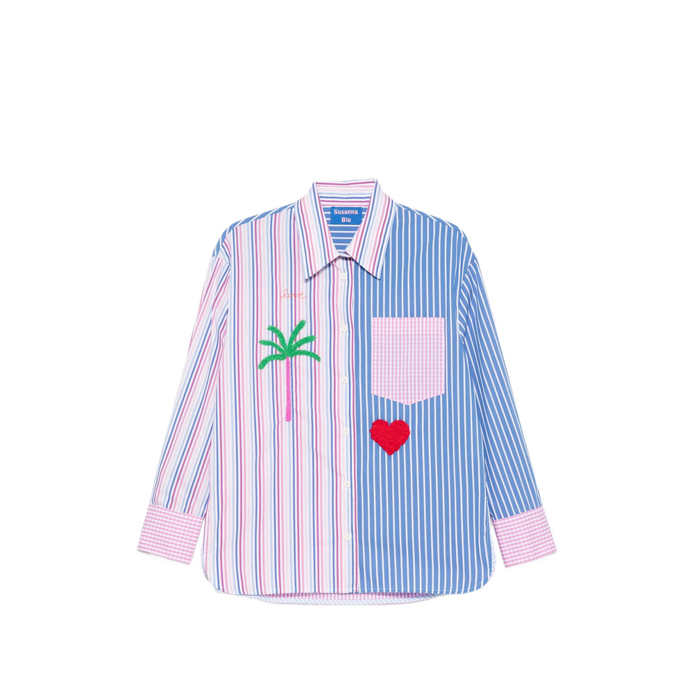 Susanna Blu Striped Embroidered Shirt