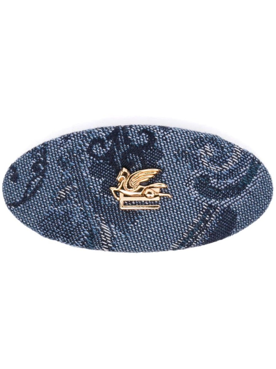 floral-jacquard denim hair clip