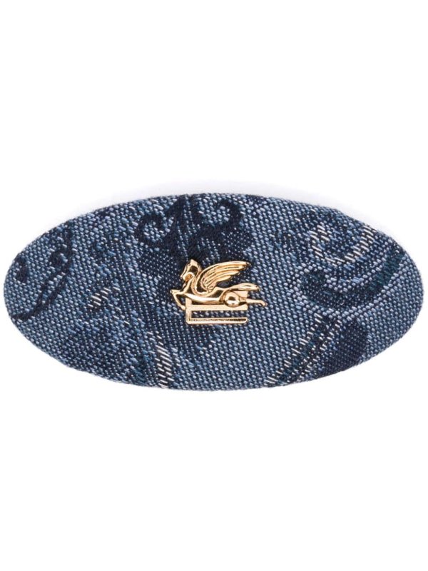 floral-jacquard denim hair clip