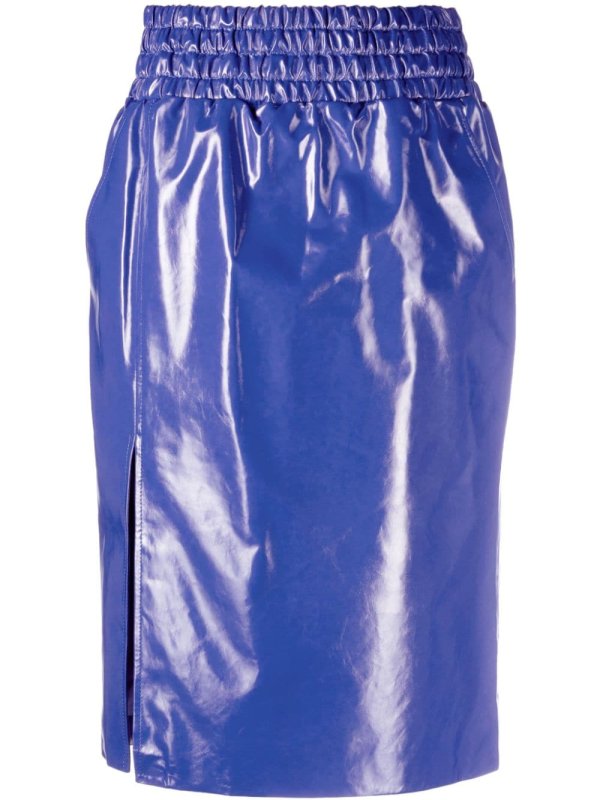 high-shine finish midi skirt