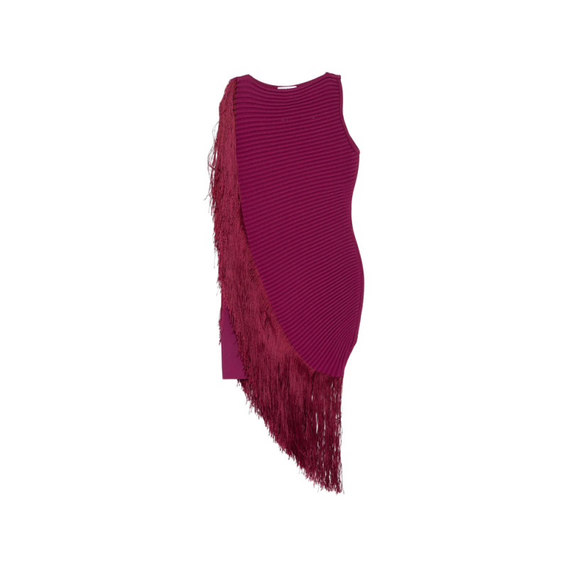 Alaïa Fringe-trimmed Ribbed-knit Asymmetric Dress