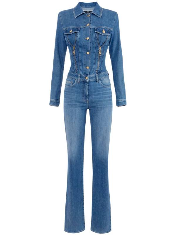 zip-detailing denim jumpsuit
