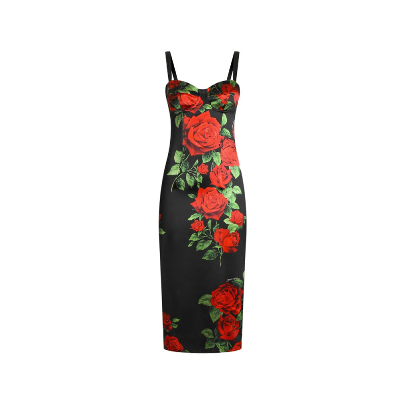 Dolce & Gabbana Rose-print Satin Midi Dress
