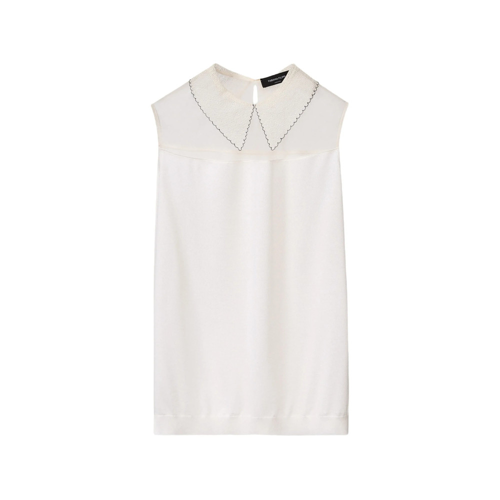 Fabiana Filippi Lace-collar Mesh-yoke Blouse