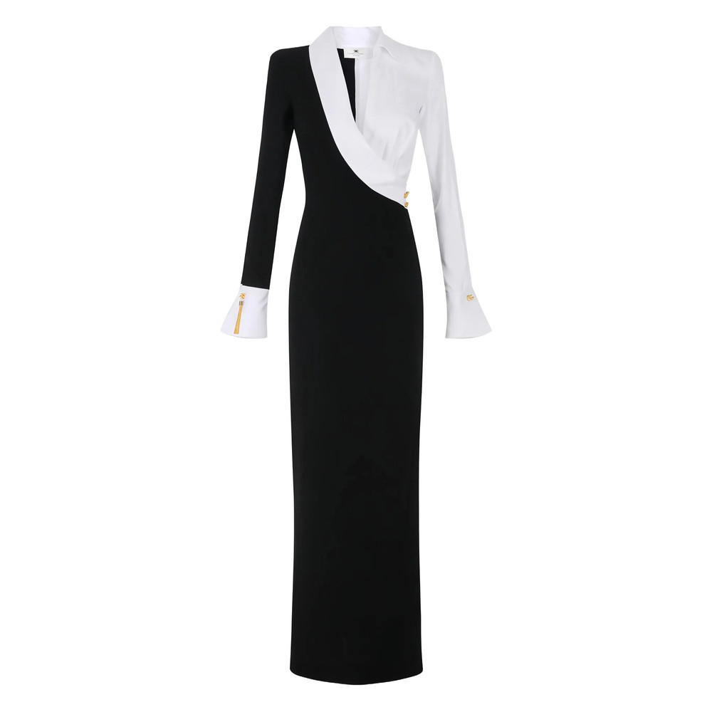 Elisabetta Franchi Shirt-collar Side-slit Maxi Dress