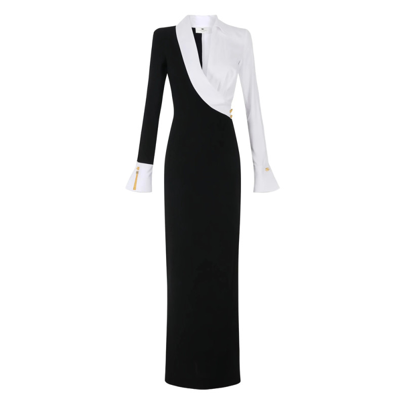Elisabetta Franchi Shirt-collar Side-slit Maxi Dress