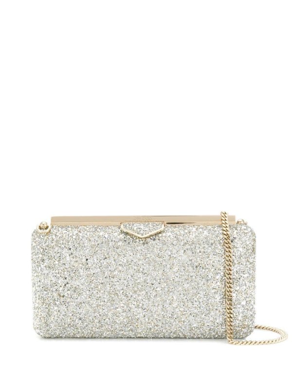 Ellipse sequin-embellished clutch