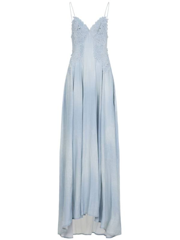 lace-appliqué maxi dress