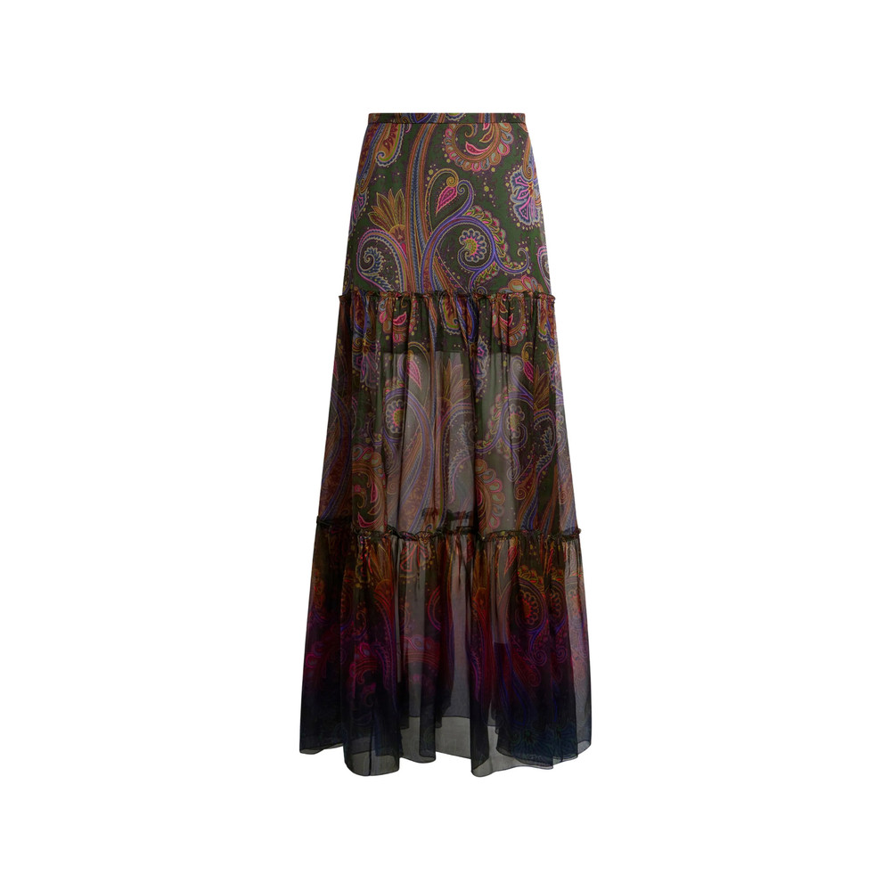 Etro Silk Maxi Skirt With Placed Paisley Print