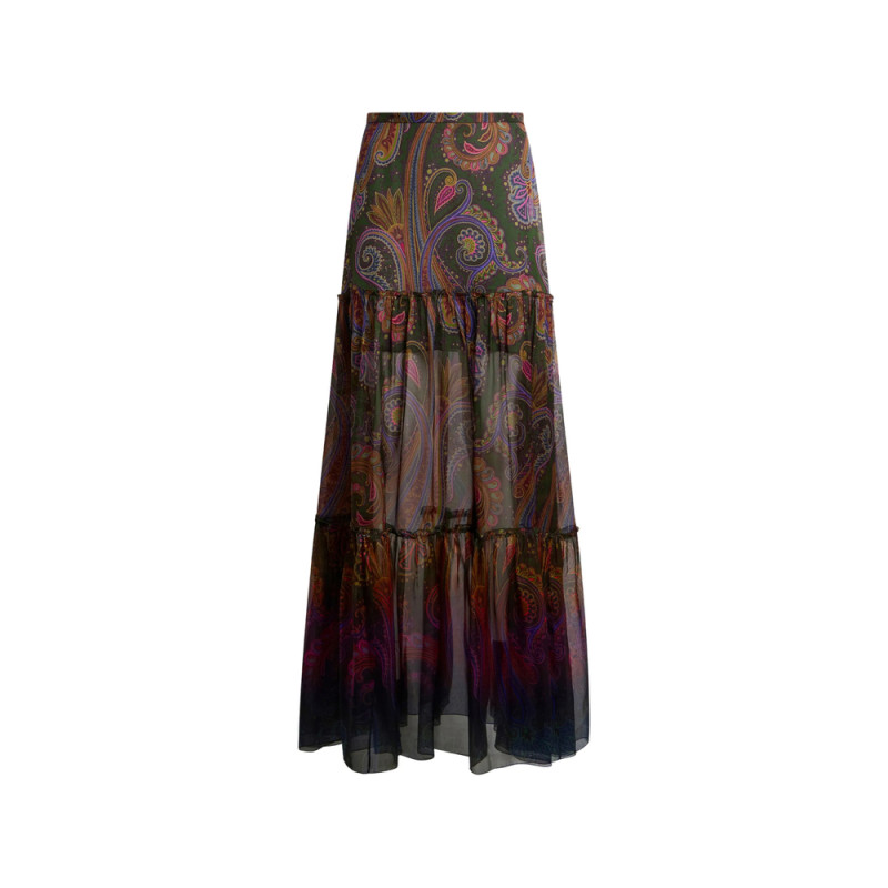 Etro Silk Maxi Skirt With Placed Paisley Print