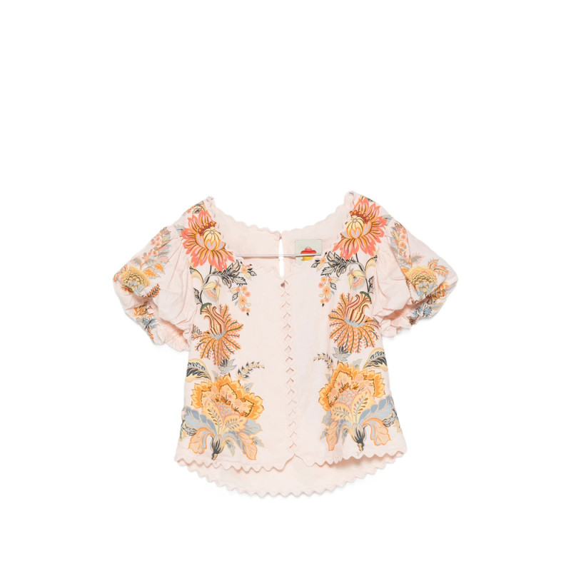 Farm Rio Floral-print Scallop-edge Top