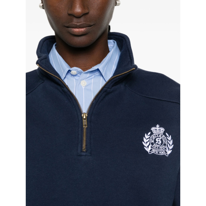 Sporty & Rich Crest-embroidered Quarter-zip Sweatshirt