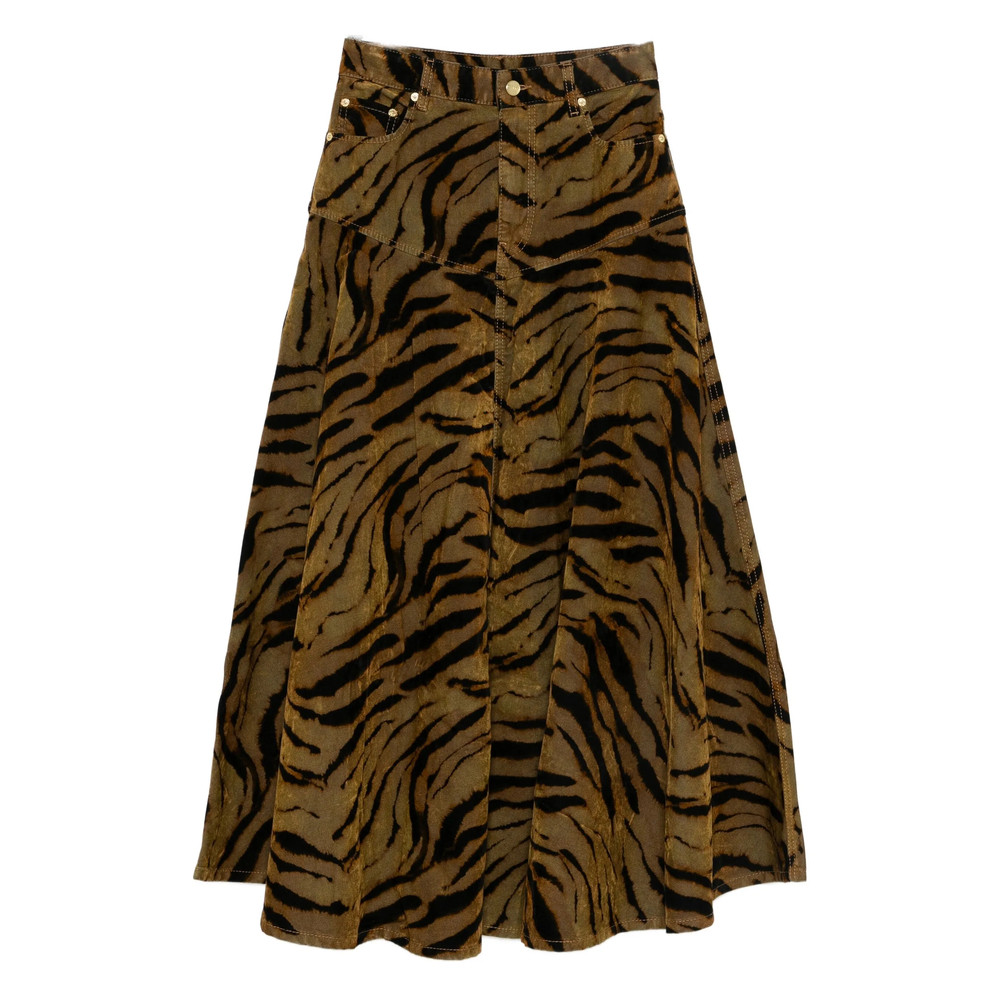 Ganni Tiger-print Denim Maxi Skirt