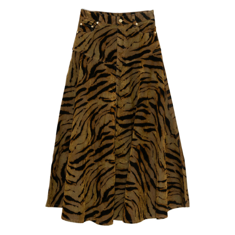 Ganni Tiger-print Denim Maxi Skirt