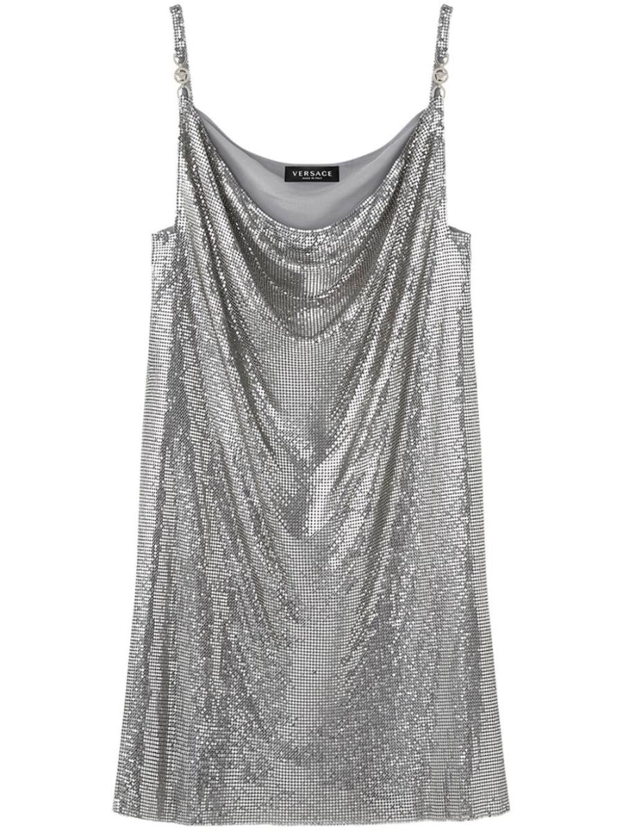 cowl-neck mesh mini dress