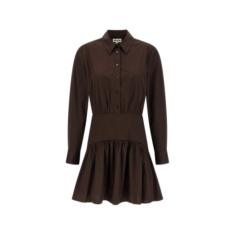 Staud Rocco Button Long-sleeve Midi Dress