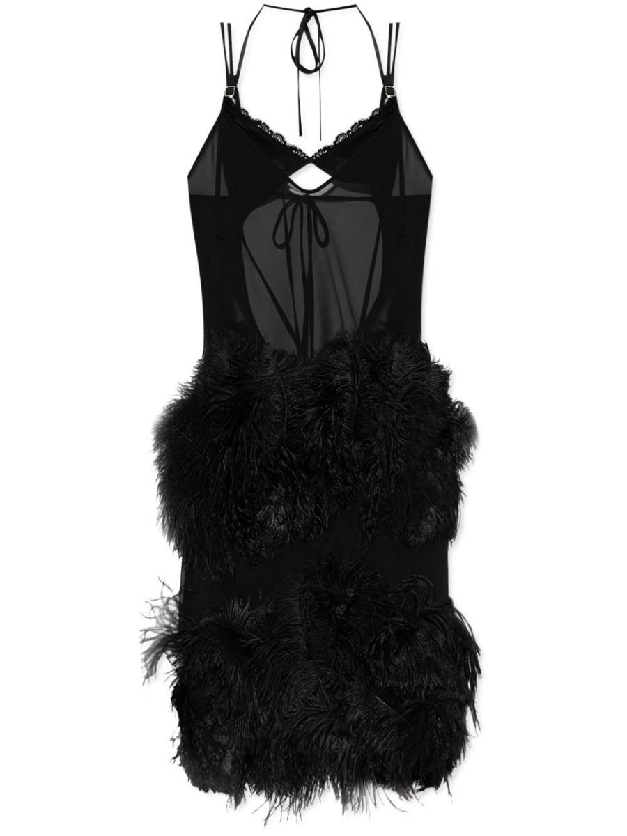 feather-trim midi dress
