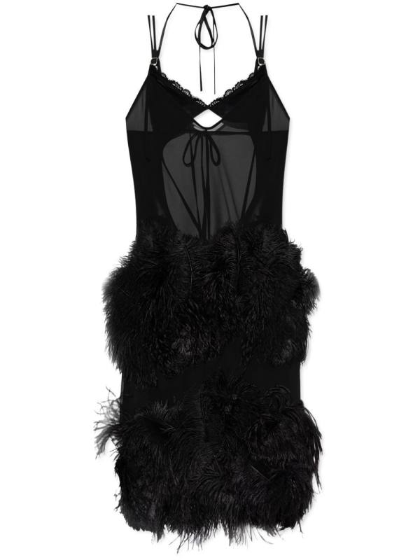 feather-trim midi dress