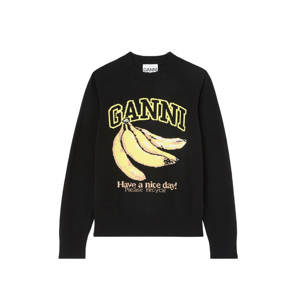 Ganni Banana-motif Intarsia-knit Sweater