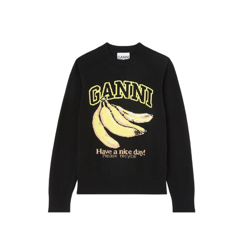 Ganni Banana-motif Intarsia-knit Sweater