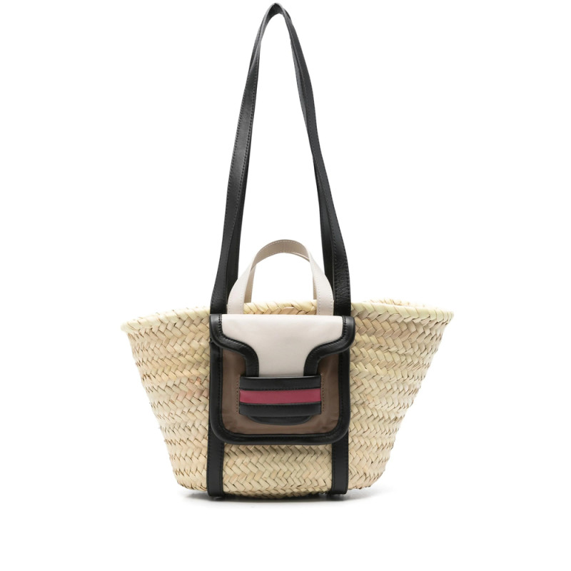 Pierre Hardy Medium Raffia Leather-pocket Tote Bag