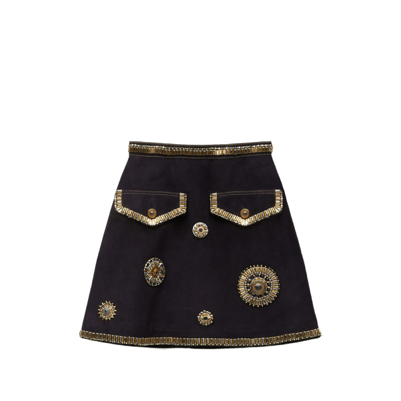 Versace Embroidered Suede Mini Skirt