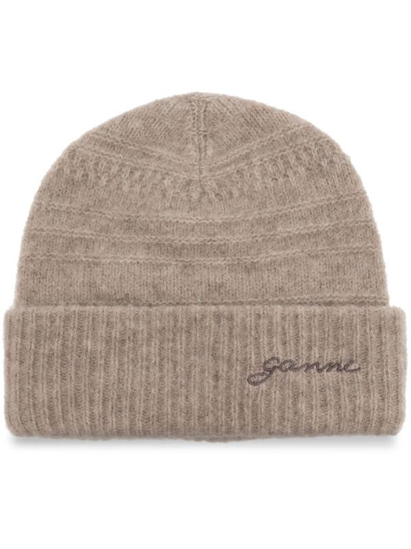 logo-embroidered knitted bea