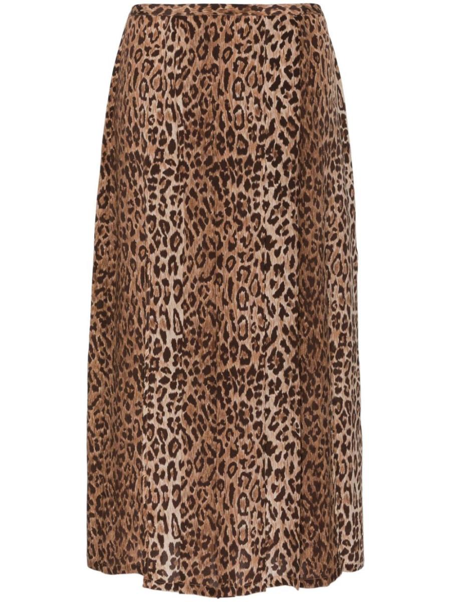 leopard-print pleated midi skirt
