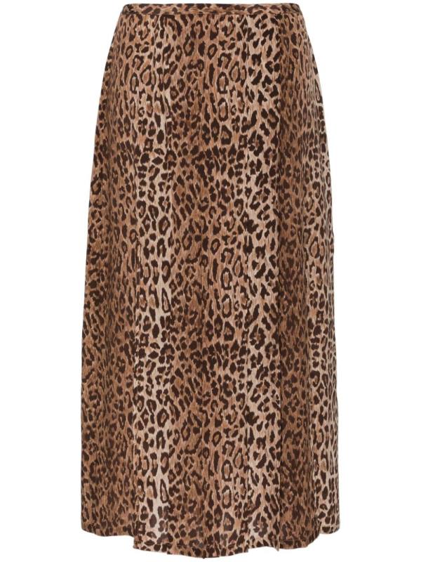 leopard-print pleated midi skirt