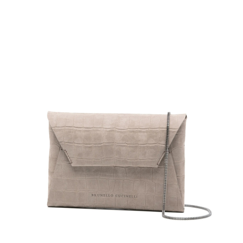 Brunello Cucinelli Crocodile-embossed Chain Clutch Bag
