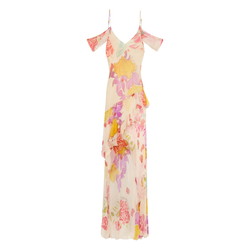 Donde Esteban Flores Chiffon Maxi Dress
