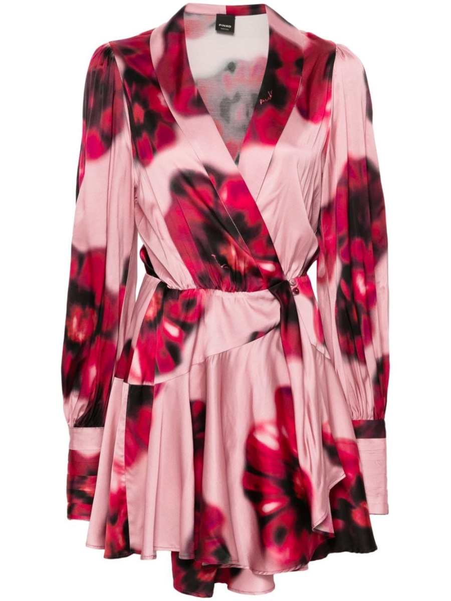 floral-print mini wrap dress