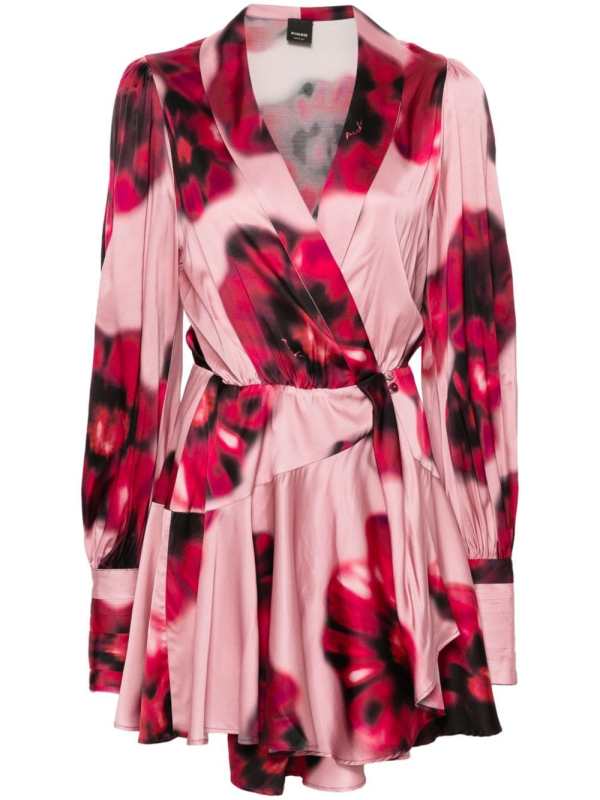 floral-print mini wrap dress