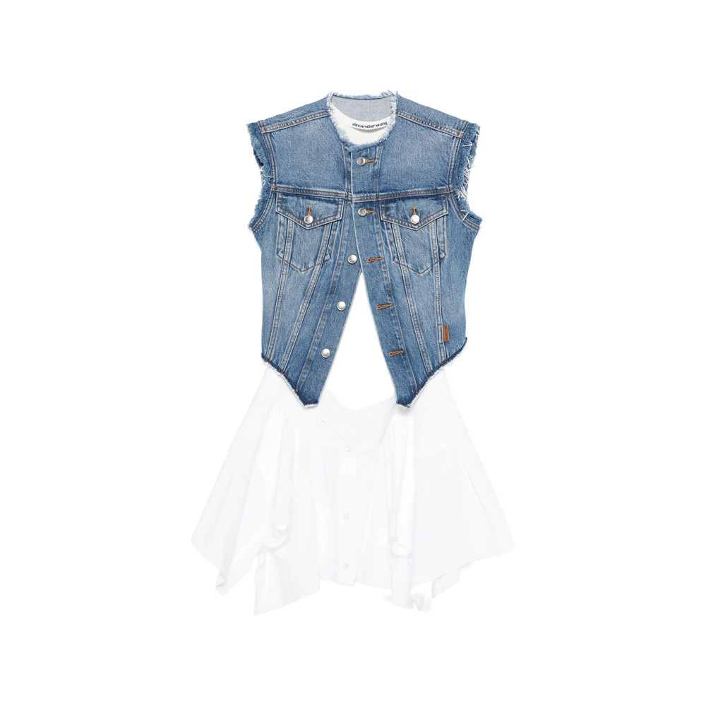 Alexander Wang Frayed Marbled Denim Jacket