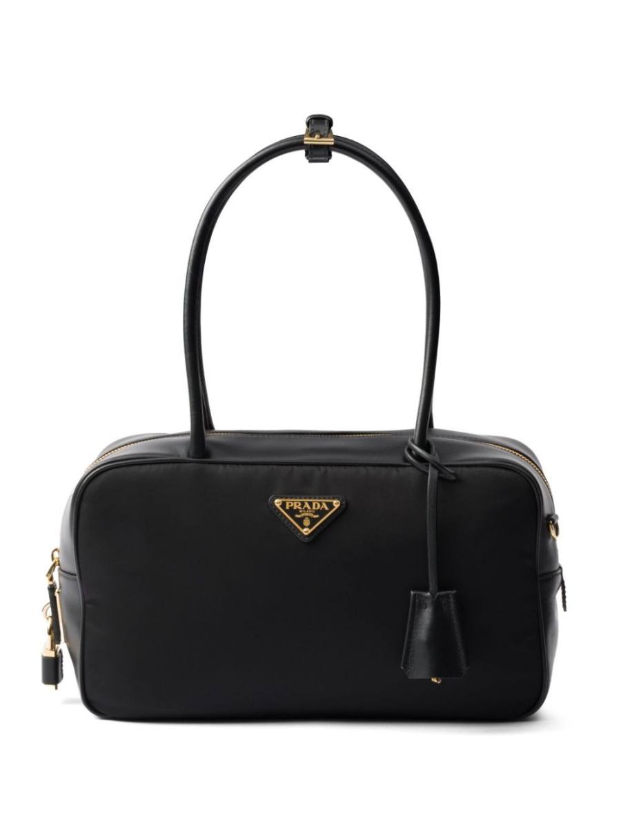 medium re-nylon and leather tote bag