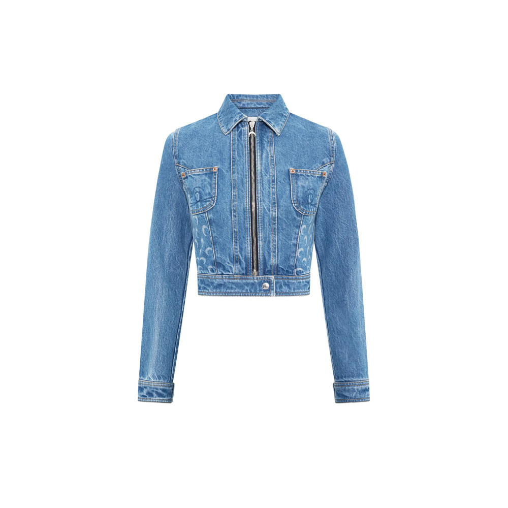 Marine Serre Moon-print Cropped Denim Jacket