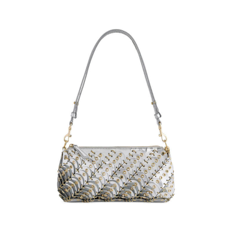 Rabanne Small Bag In Silver Leather With Tone On Tone Eyelets