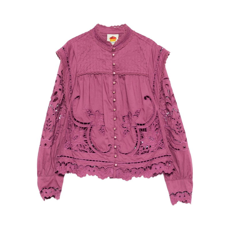 Farm Rio Floral-cut-out Scalloped Shirt