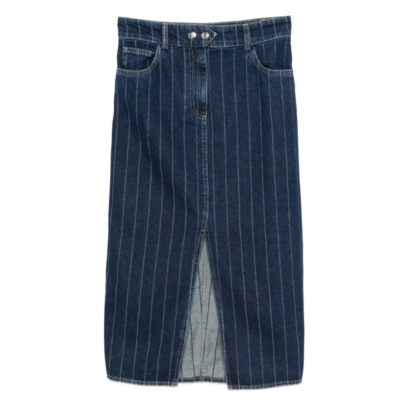 Ba & sh Pinstripe Denim Midi Skirt