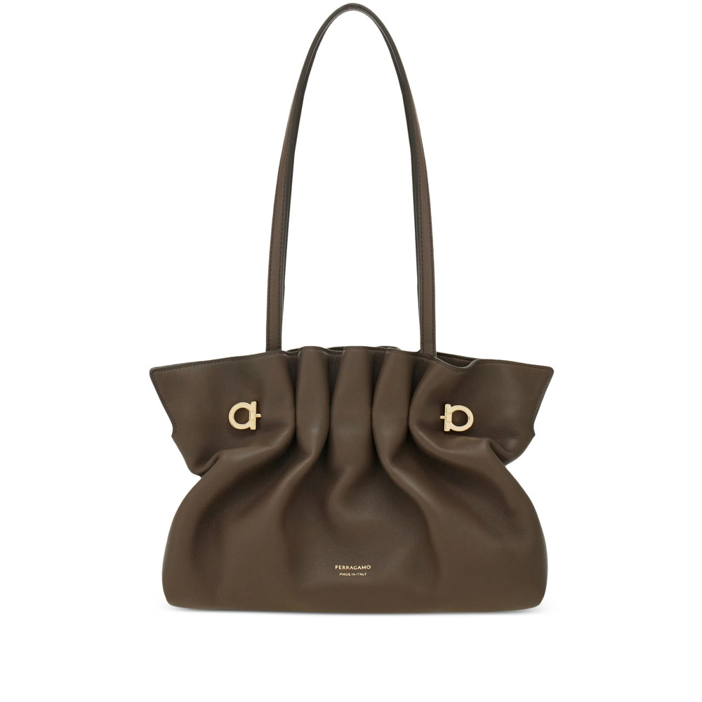 Ferragamo Soft Ruched Leather Tote Bag