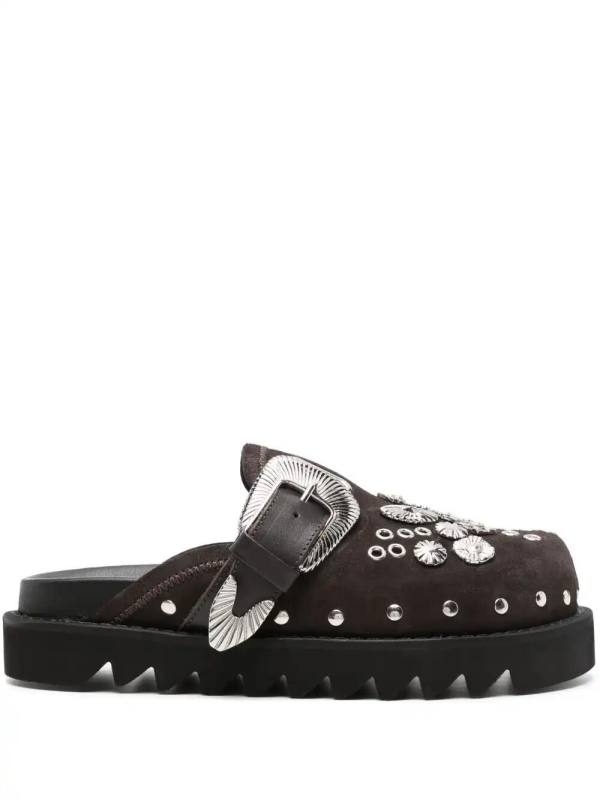 eyelet-detailing leather mules